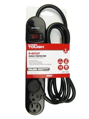 Hyper Tough 6 Outlet Surge Protector 900 Joule 6ft Cord Power Strip Black NWT